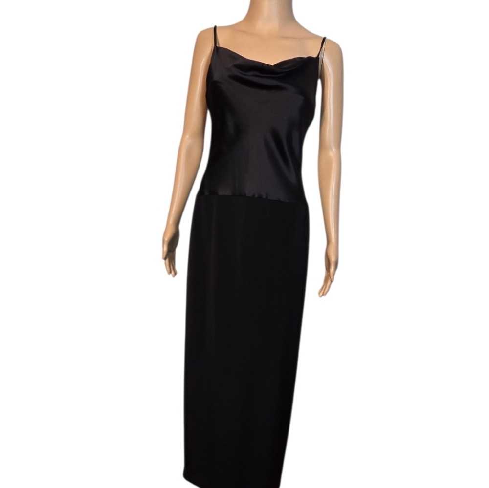 Tahari Dress Evening Drop Waist Cowl Neck Spagetti Strap Black Women Size 8